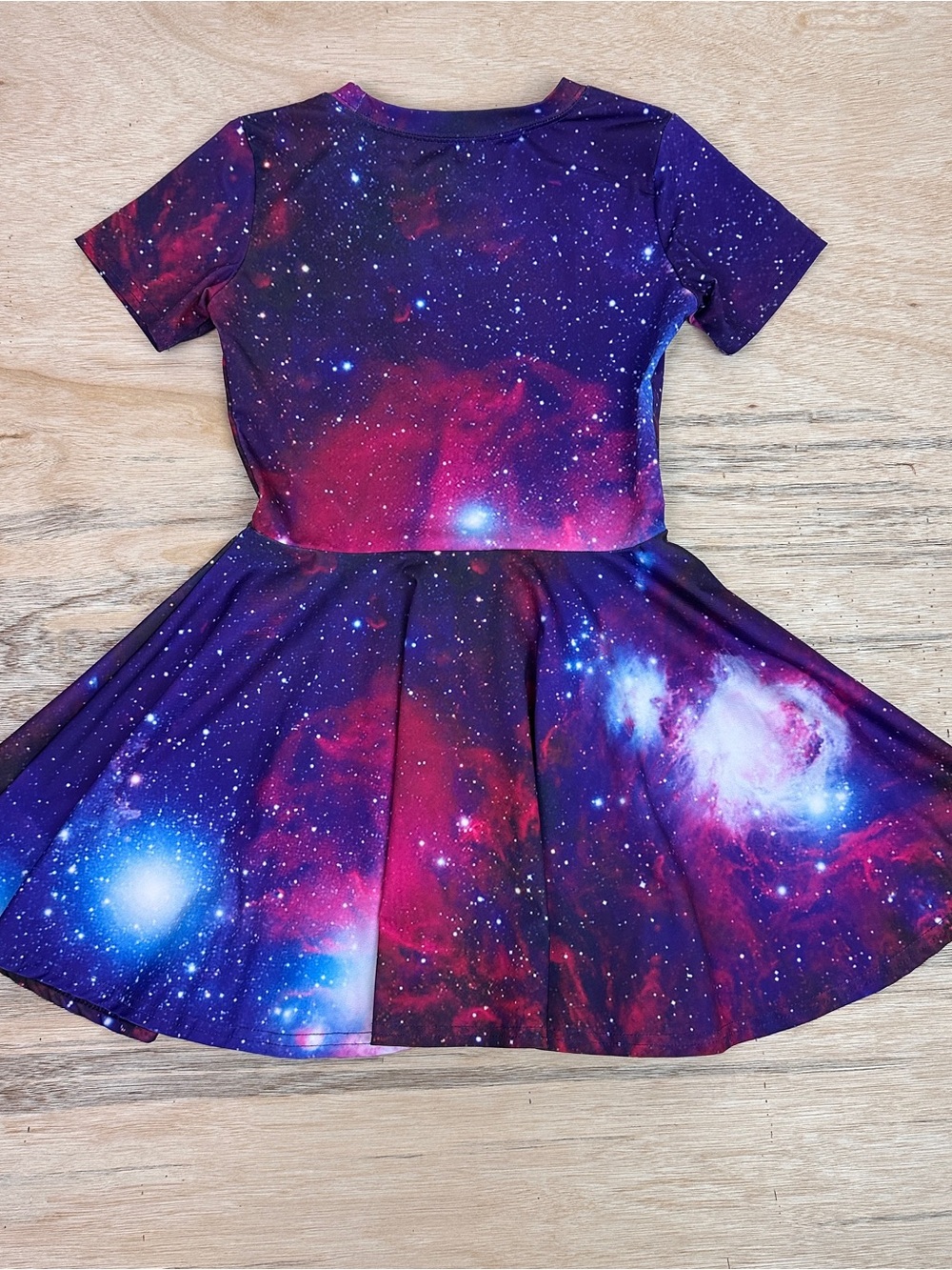 Girls Short Sleeve Celestial Galaxy Print Twirl Dress - Picture 4 of 7